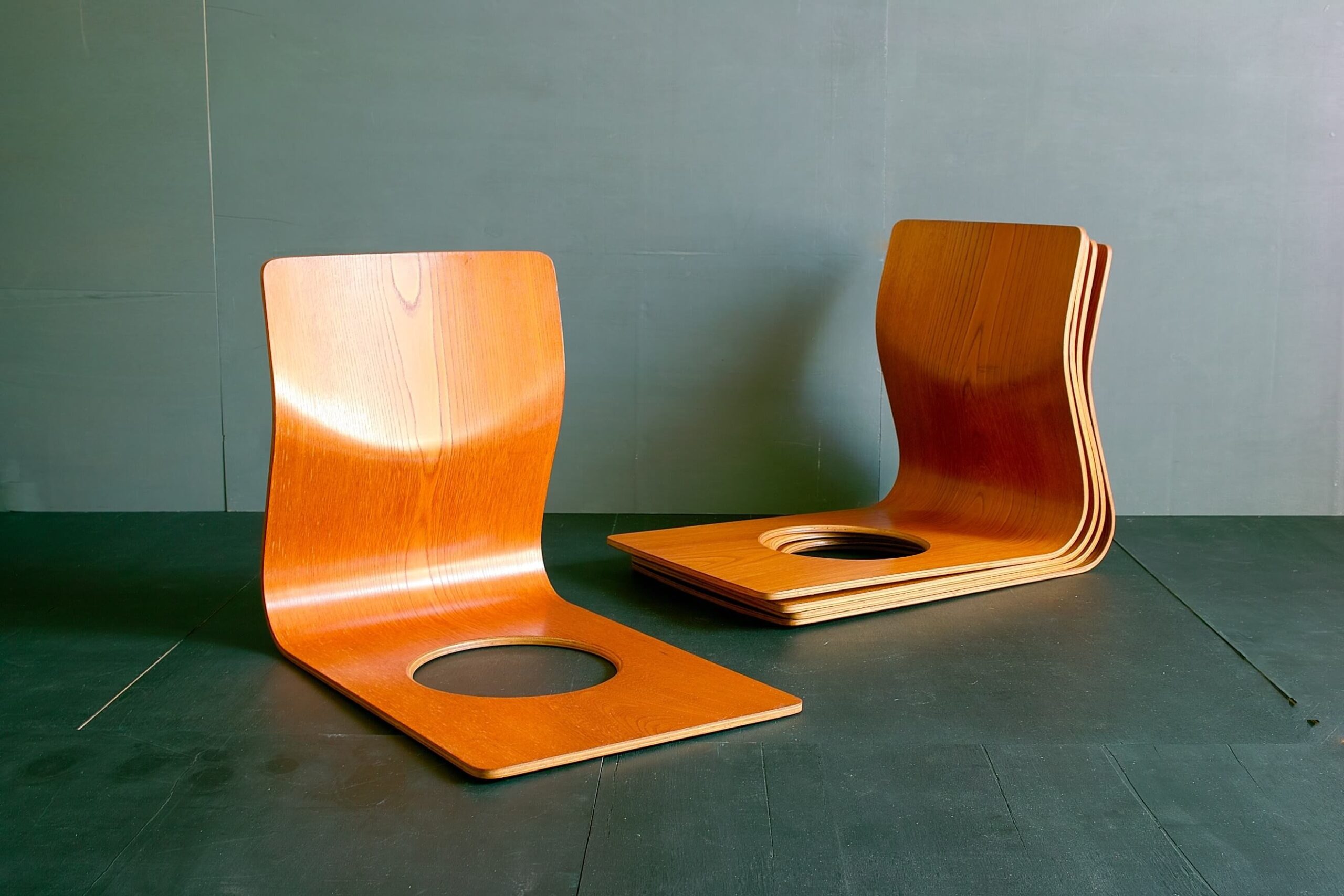 高級品 天童木工 木製 座椅子 2脚セット 藤森健次 曲げ木 名作椅子